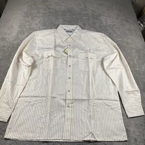 Desire Collection Long Sleeve Dress Shirt Mens Large White Orange Stripes‎ NWT